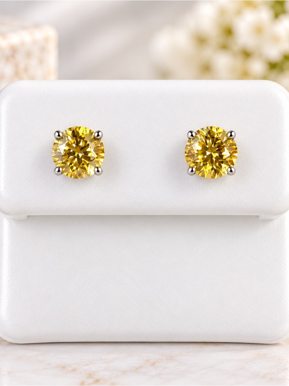 925 Sterling Silver Yellow Moissanite Stud Earrings 1.00 CTW 5mm GRA